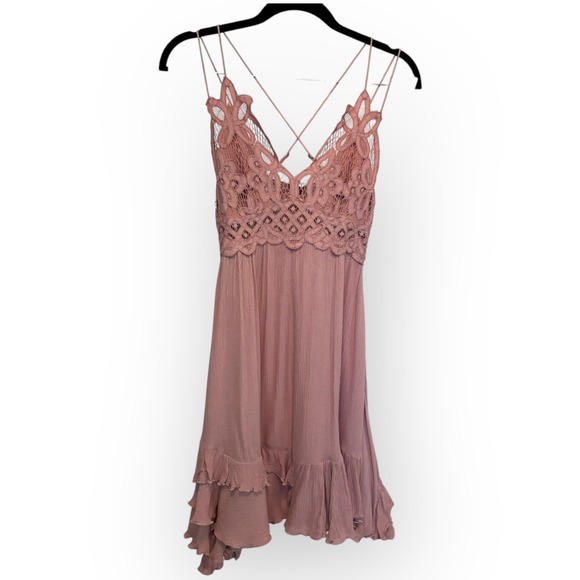 Free People Rose Crochet Adella Slip Sundress Lace Trim Ruffle Hem Sleeveless S - Picture 5 of 6